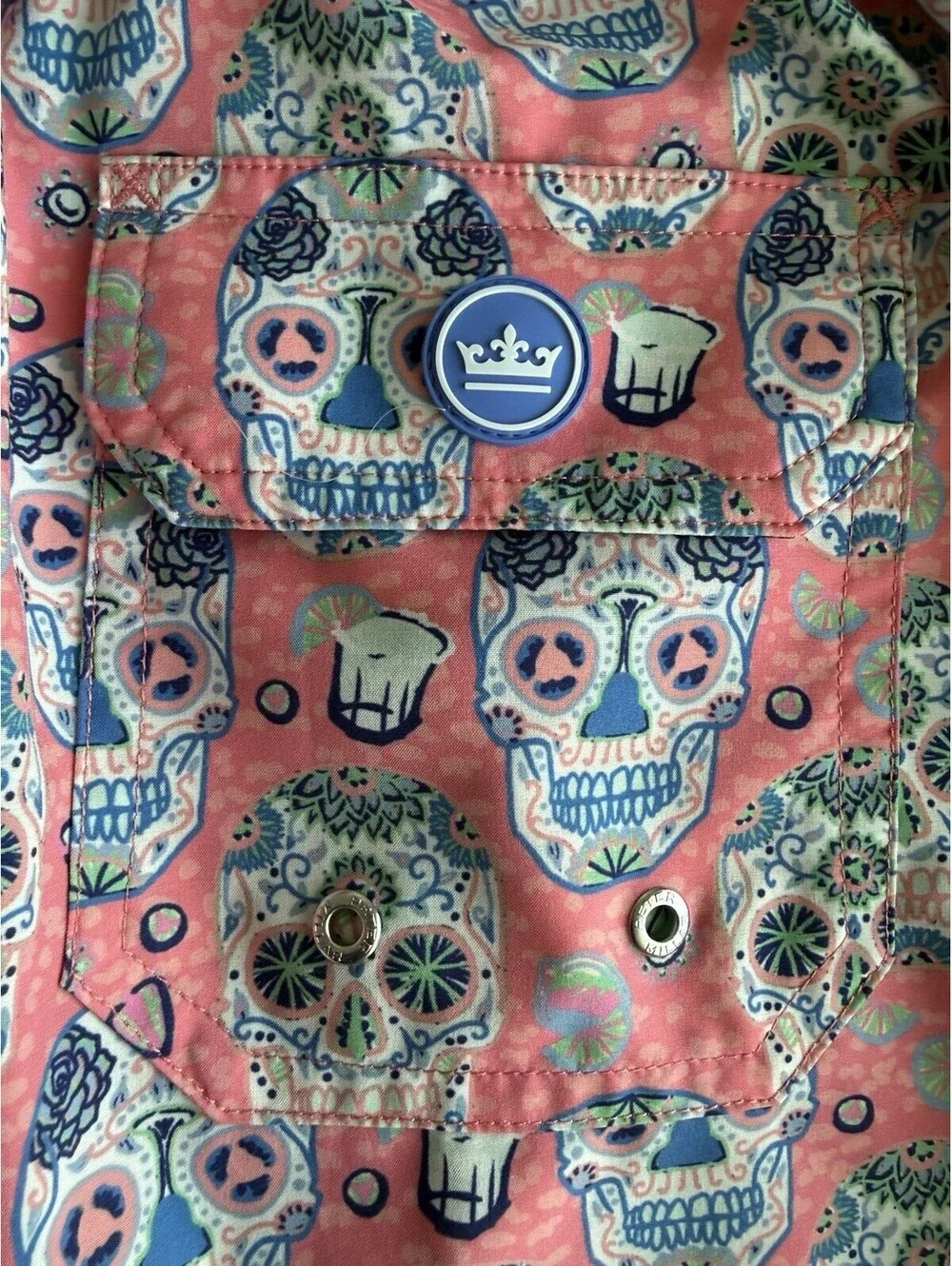 Peter Millar Seaside XL Pink Skulls And Tequila Print Swim Trunks 7” Inseam